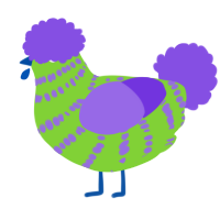 A grass and blurple chicken with a bar pattern