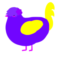 Product placement, a blurple and yellow chicken