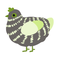 A grey and apple chicken with a bar pattern
