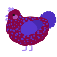 A maroon and indigo chicken with a speckle pattern