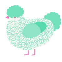 A white and mint chicken with a double-lace pattern