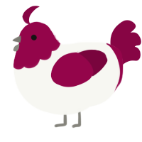 A white and maroon chicken with a head pattern