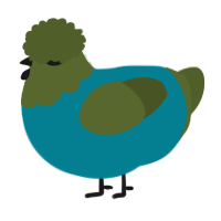 A sea and olive chicken with a head pattern
