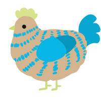 A beige and cerulean chicken with a bar pattern