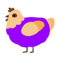 A violet and beige chicken with a head pattern