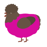 A fuchsia and bark chicken with a head pattern