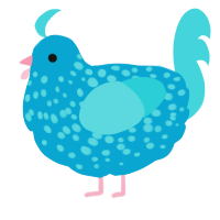 A cerulean and aqua chicken with a speckle pattern