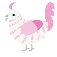 A white and pink chicken with a bar pattern