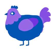 A ultramarine and blurple chicken with a head pattern