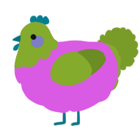 A orchid and chartreuse chicken with a head pattern