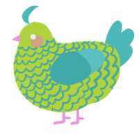 A indigo and red chicken with a lace pattern