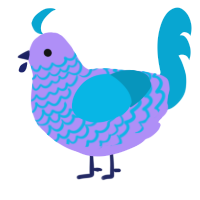 A lilac and cerulean chicken with a lace pattern