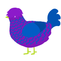 A violet and ultramarine chicken with a lace pattern