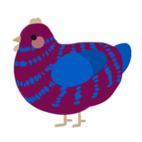 A wine and ultramarine chicken with a bar pattern