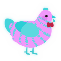 A lavender and aqua chicken with a bar pattern