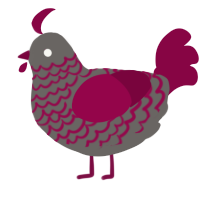 A grey and maroon chicken with a lace pattern