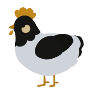 A mist and black chicken with a head pattern