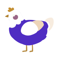 A indigo and cream chicken with a head pattern