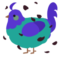 A turquoise and indigo chicken with a head pattern
