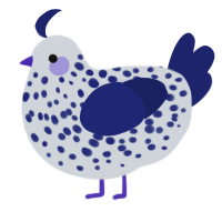 A mist and navy chicken with a speckle pattern