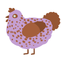 A lilac and russet chicken with a speckle pattern