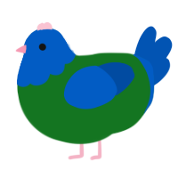 A leaf and ultramarine chicken with a head pattern