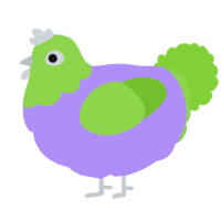 A lilac and grass chicken with a head pattern