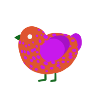 Hot Pepper, a vermilion and amethyst chicken with a speckle pattern