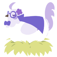 A white and lilac chicken with a head pattern