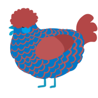 A sapphire and red chicken with a lace pattern