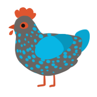 A grey and cerulean chicken with a speckle pattern