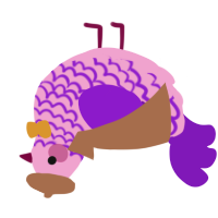 A pink and violet chicken with a lace pattern