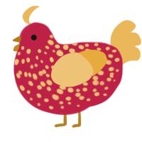 A crimson and honey chicken with a speckle pattern