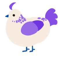 A cream and blurple chicken with a neck-speckle pattern