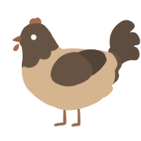 A beige and bark chicken with a head pattern