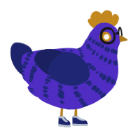 Mauve, a indigo and navy chicken with a bar pattern