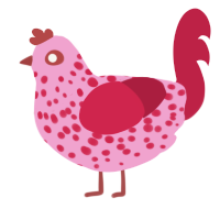 A pink and crimson chicken with a speckle pattern