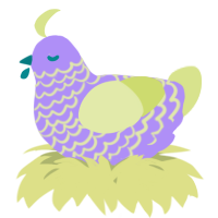 A lilac and lemon chicken with a lace pattern