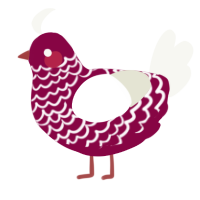 A maroon and white chicken with a lace pattern