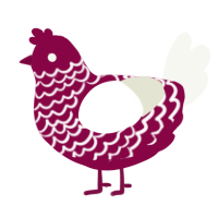 A maroon and white chicken with a lace pattern