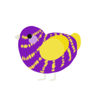 Thayhem, a violet and yellow chicken with a bar pattern