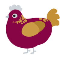 A maroon and gold chicken with a neck-speckle pattern