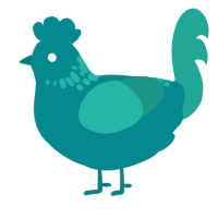 A teal and turquoise chicken with a neck-speckle pattern