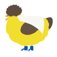 A yellow and bark chicken