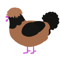 A brown and black chicken with a head pattern