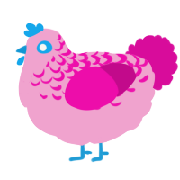 A pink and fuchsia chicken with a half-lace pattern