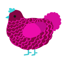 A maroon and fuchsia chicken with a lace pattern