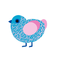 BlueBelle, a cerulean and pink chicken with a double-lace pattern