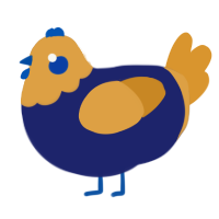 A navy and orange chicken with a head pattern