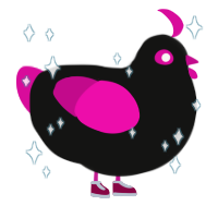 kaine, a black and fuchsia chicken